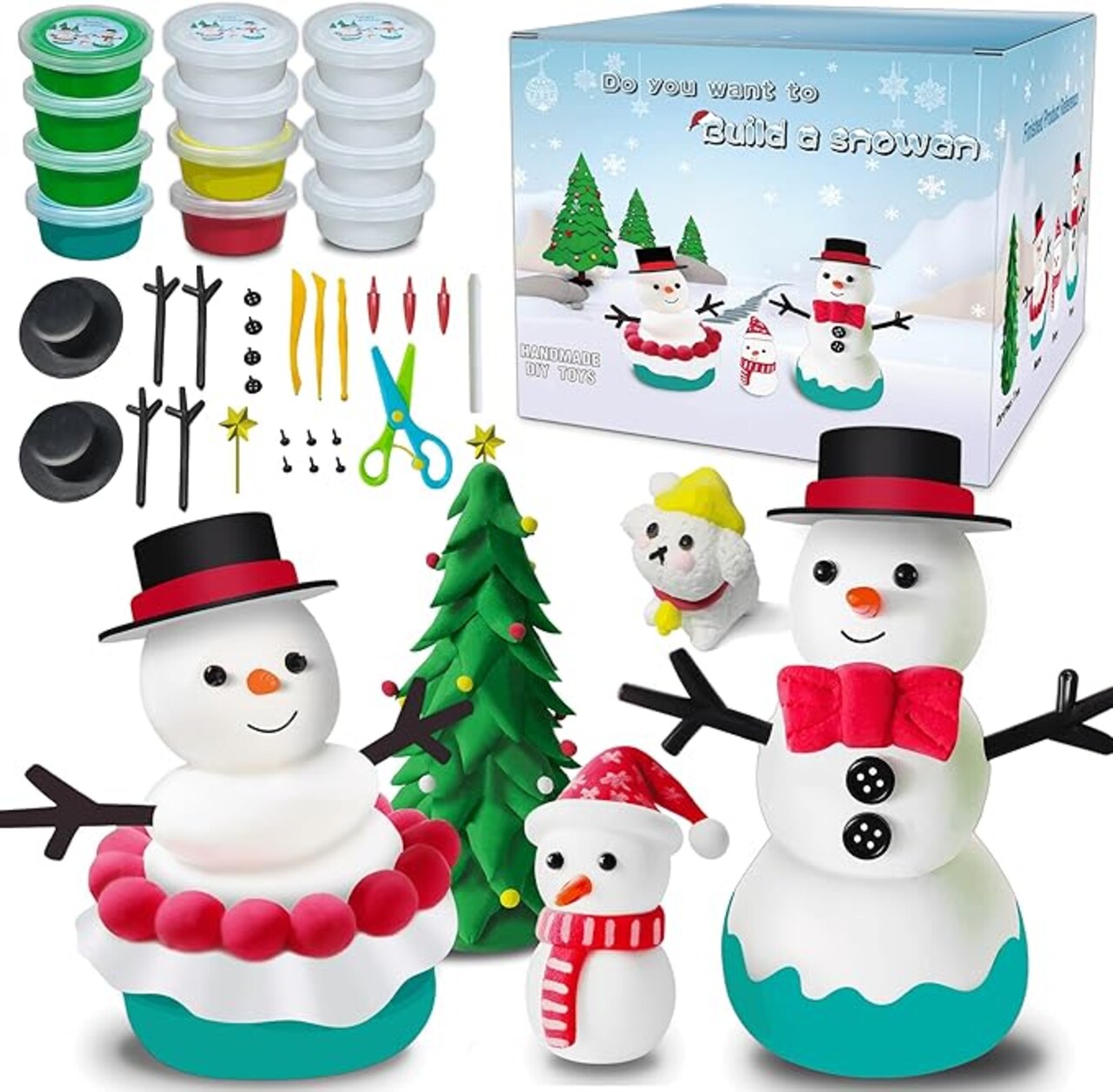 Build A Snowman Kit,Air Dry Clay for Kids,Kids Crafts,Christmas Crafts Kits for Kids,Arts and Crafts for Kids Ages 8-12